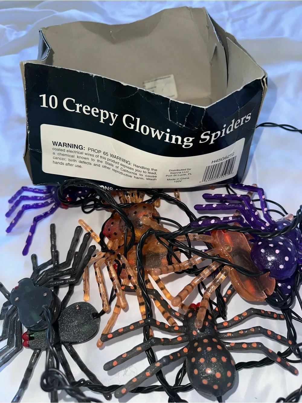 Halloween Large Dangling Spider Lights 10 Spiders Working